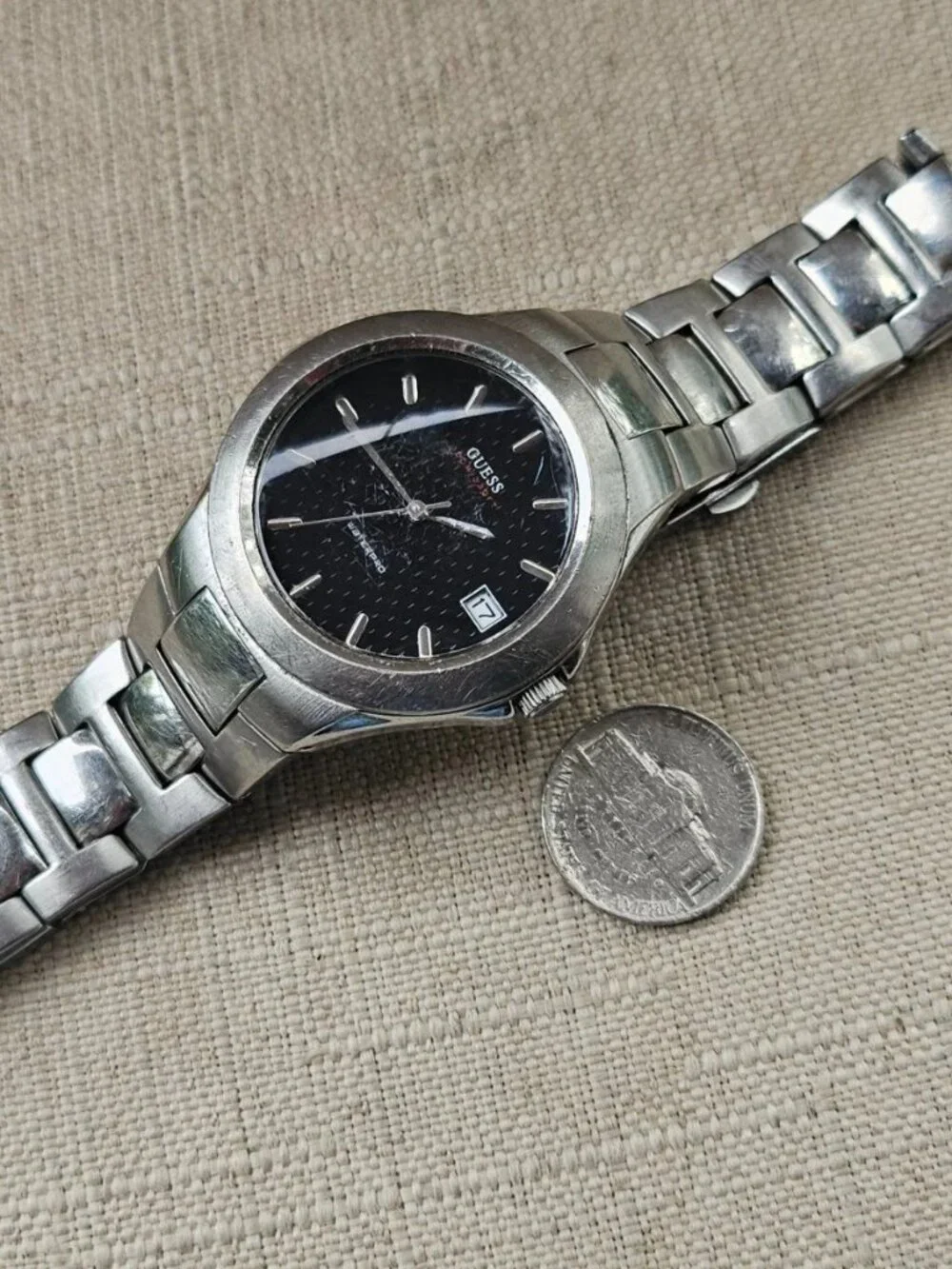 Vintage Guess Waterpro Men Wristwatch Date Calendar Analog Quartz Wrist Watch